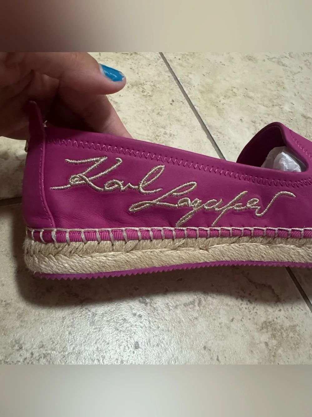 Karl Lagerfeld Fuchsia Slip-On Espadrilles with Enamel Charms